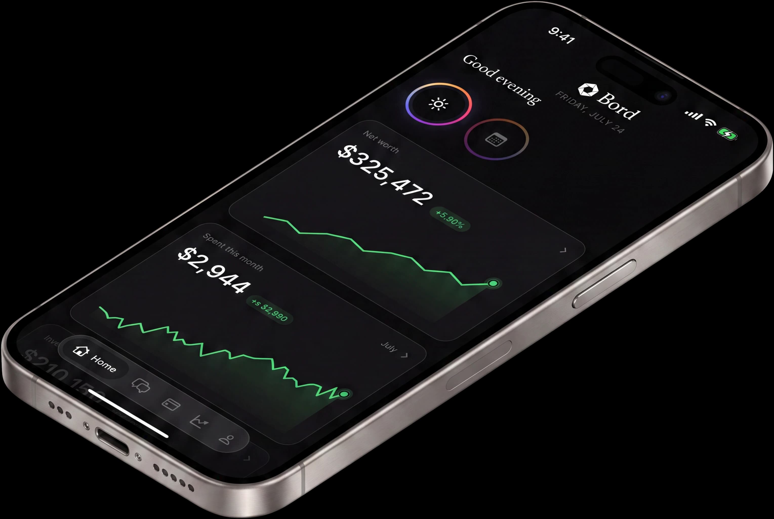 Bord net worth home screen on iPhone